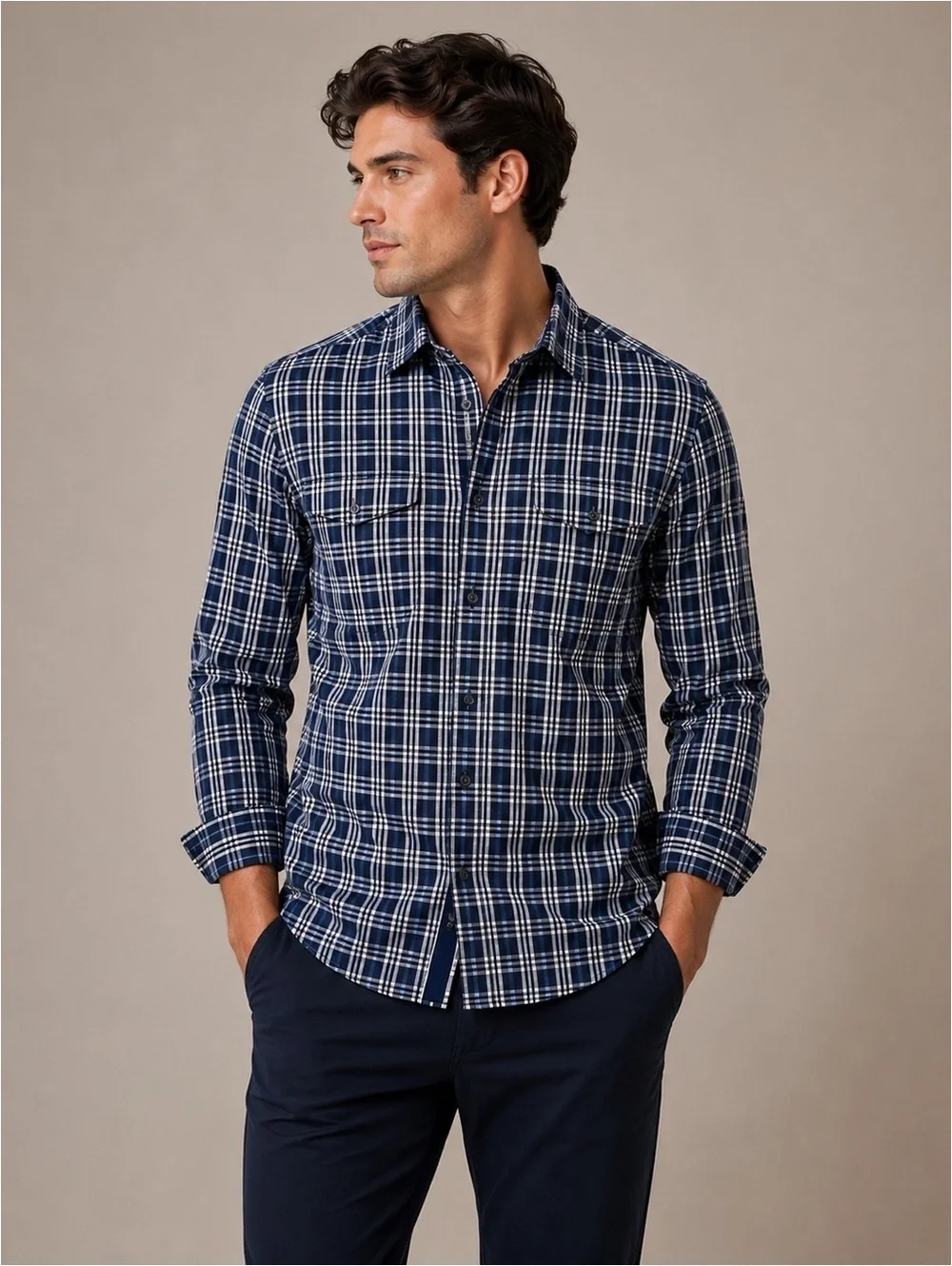 Banana Republic Slim Fit Plaid Dressy Button-Down Cotton Preppy Shirt Men’s M